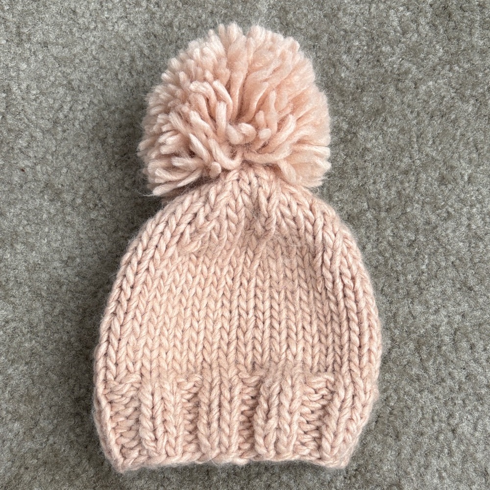 The Blueberry Hill 🫐 Cozy Pink Knit Pom-Pom Beanie for Newborns